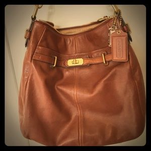 COACH Shoulder Bag in Brown Leather with Gold